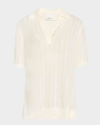 3.1 Phillip Lim Airy Short-Sleeve Open-Knit Polo Top