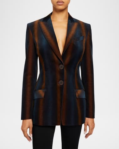 Santorelli Enrica Single-Breasted Striped Velvet Blazer