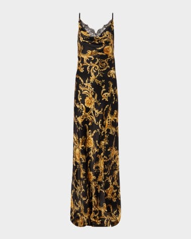 L'Agence Venice Lace Cowl-Neck Silk Gown