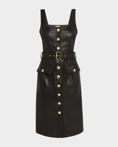 L'Agence Idy Button-Front Faux Leather Dress