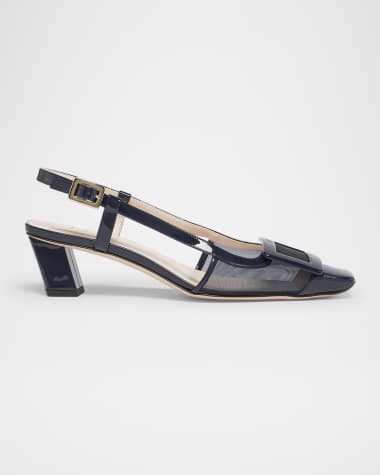 Roger Vivier Belle Vivier Mesh Buckle Slingback Pumps