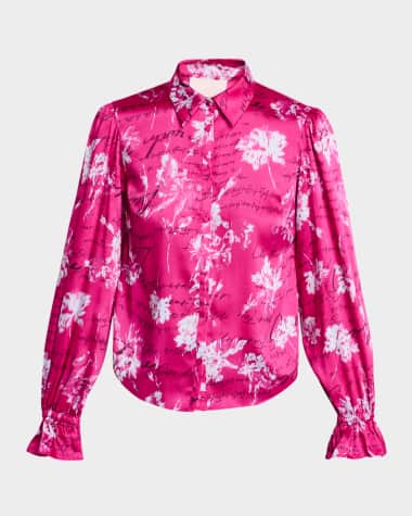 Cinq a Sept Fiona Warm Carnation Blouson-Sleeve Top