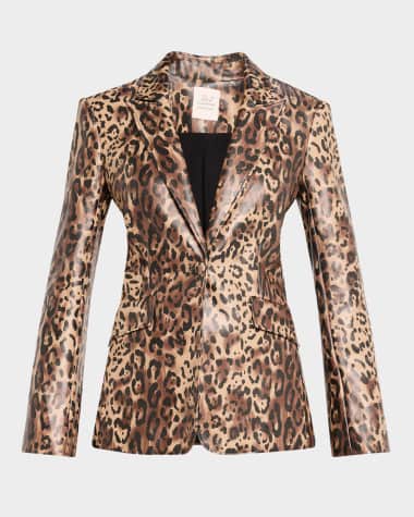 Cinq a Sept Leopard Faux Leather Blazer