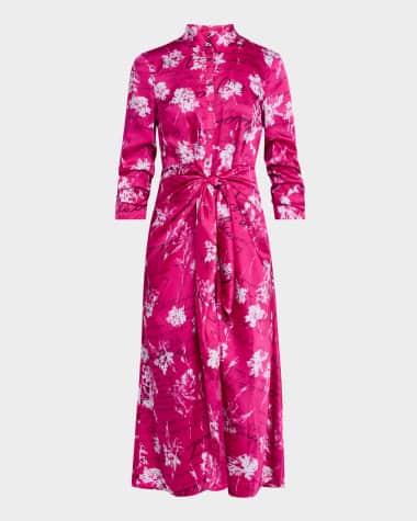 Cinq a Sept Jacey Warm Carnation Tie-Waist Midi Shirtdress