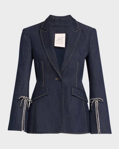 Cinq a Sept Cheyenne Denim Crystal Bow Blazer