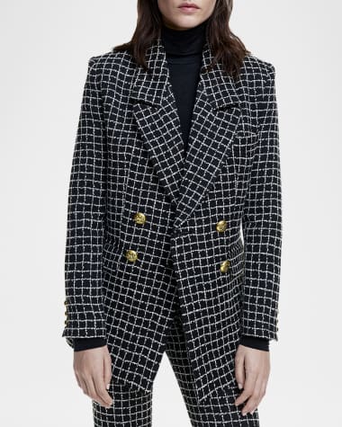 Smythe Grid Tweed Oversized Double-Breasted Blazer