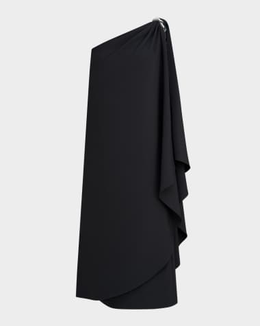 Halston Aries Draped One-Shoulder Crepe Midi Dress