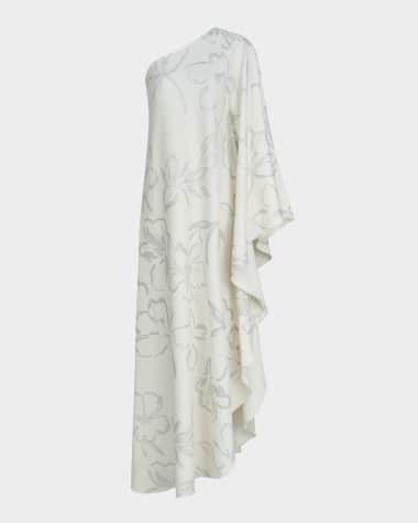 Halston Nevean One-Shoulder Foil Crepe Caftan