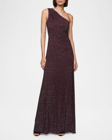 Halston Rafelle One-Shoulder Rhinestone Gown