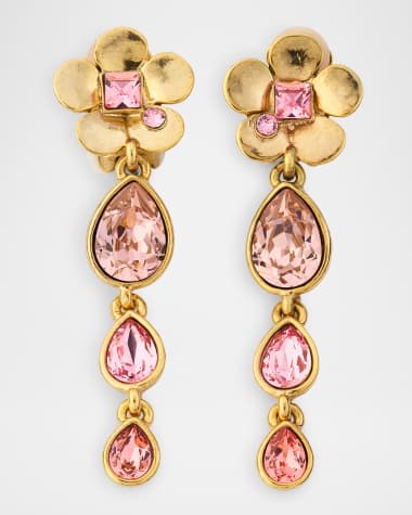 Oscar de la Renta Flower Teardrop Clip-On Earrings