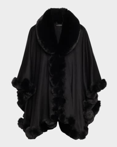Sofia Cashmere Cashmere Faux Fur Trim Cape