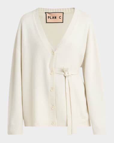 Plan C Waist-Tie V-Neck Cashmere Cardigan
