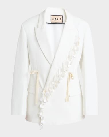 Plan C Sequin-Fringe Drawstring Double-Breasted Blazer Jacket