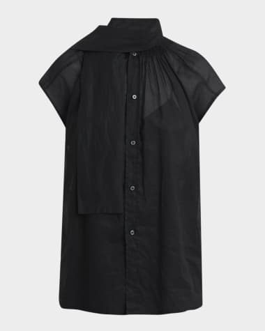 Plan C Scarf-Neck Button-Down Blouse