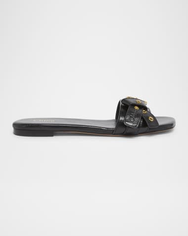 Chloe Mae Leather Buckle Flat Slide Sandals