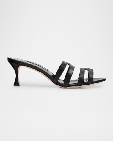 Manolo Blahnik Ahwak Caged Leather Mule Sandals