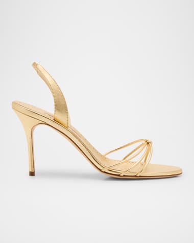 Manolo Blahnik Sareta Metallic Crisscross Halter Sandals