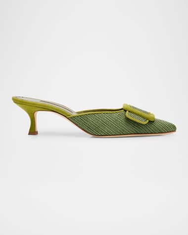 Manolo Blahnik Maysale Woven Buckle Mule Pumps