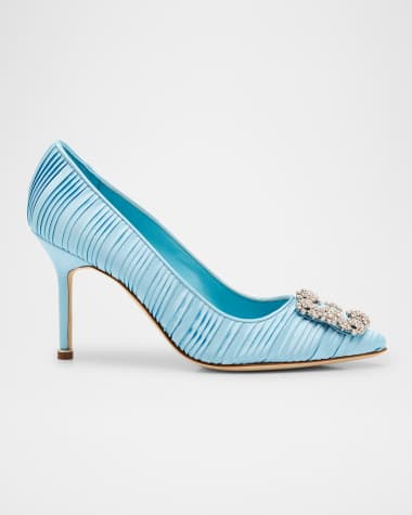 Manolo Blahnik Hangisi Pleated Satin Buckle Pumps