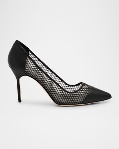 Manolo Blahnik Capcour Net Leather Cap-Toe Pumps