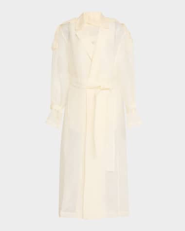 LAPOINTE Feather-Cuff Organza Relaxed Trench Coat