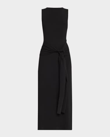 LAPOINTE Waist-Tie Sleeveless Matte Viscose Midi Dress