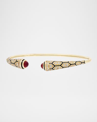 Al Zain Jewelry 18K Yellow Gold Mushabbak Bangle Bracelet with Diamonds and Rubies