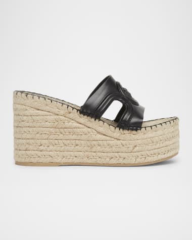 Versace Medusa Leather Espadrille Wedge Mules