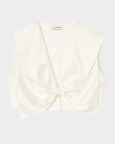 Sandro Passy Satin Oversized Bow Crop Top