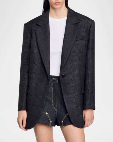 Sandro Felicie Single-Breasted Check Blazer