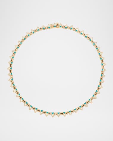 Al Zain Jewelry Mosaic Necklace in 18K Yellow Gold with Turquoise Hyceram