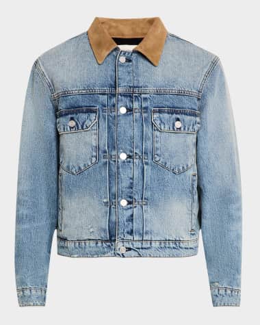 FRAME Men's Denim Jacket with Suede Collar