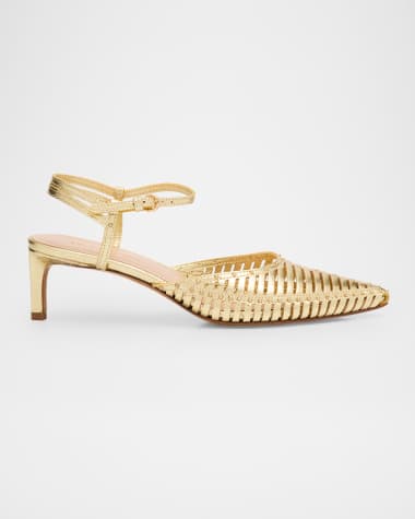 Ulla Johnson Francine Metallic Leather Cage Kitten Heels