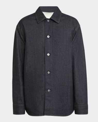 Jil Sander Men's Denim Overshirt with Leather Patch