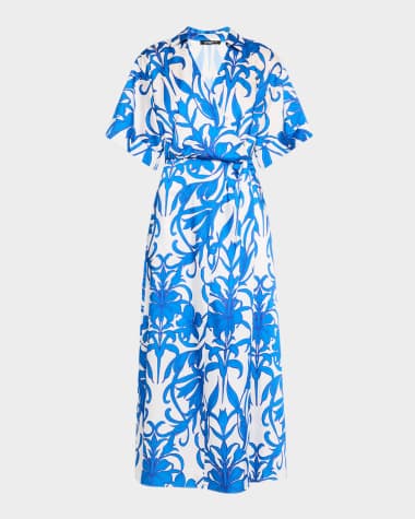 Ungaro Floral-Print Surplice Midi Dress