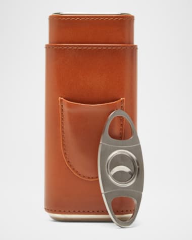 Brouk and Co Ashton 3-Cigar Leather Case With Cutter