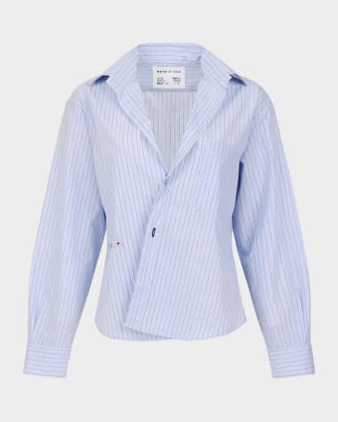 CISSA The Daily Striped Asymmetric Button-Front Shirt