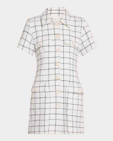 Marella Vidim Grid-Print Tweed Mini Shirtdress