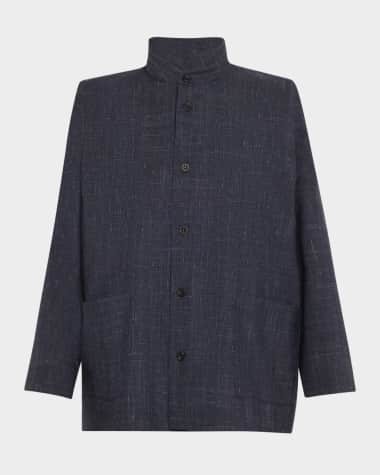 Eskandar Wide Longer-Back Double Stand Collar Shirt Jacket (Mid Plus Length)
