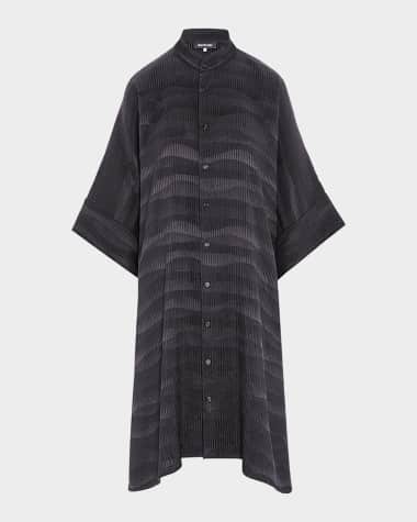 Eskandar Collarless Short-Sleeve Kaftan Shirt (Very Long Length)
