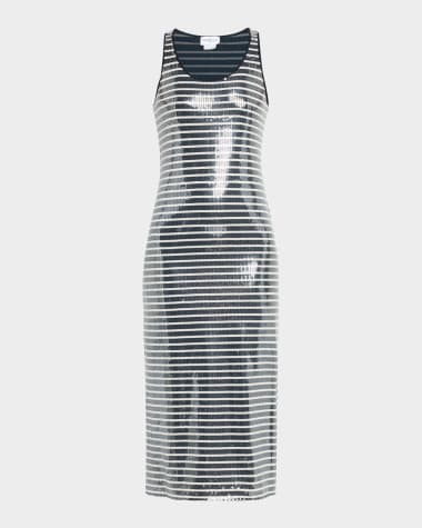 Marella Beati Striped Sequin Midi Dress