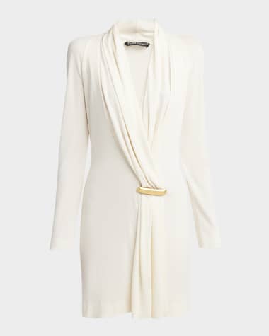 TOM FORD V-Neck Draped Mini Dress with Buckle Detail