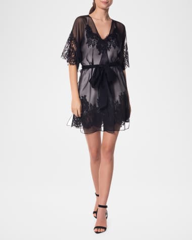 Christine Lingerie Diva Lace-Trim Silk Chiffon Robe