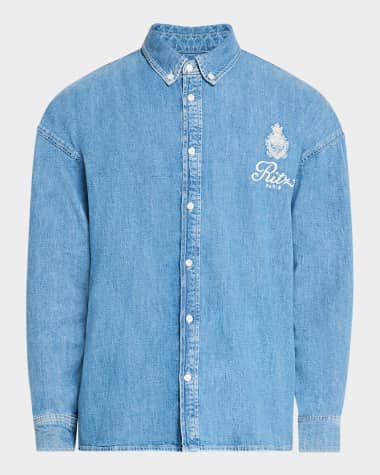 FRAME x Ritz Paris x Ritz Paris Men's Crest Denim Shirt