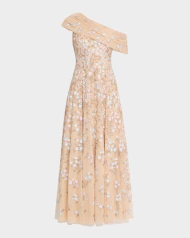 Needle & Thread Everett Bloom One-Shoulder Embroidered Gown