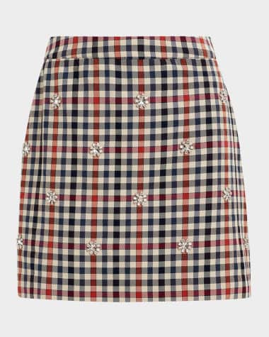 Essentiel Antwerp Hiamond Checkered Rhinestone Mini Skirt