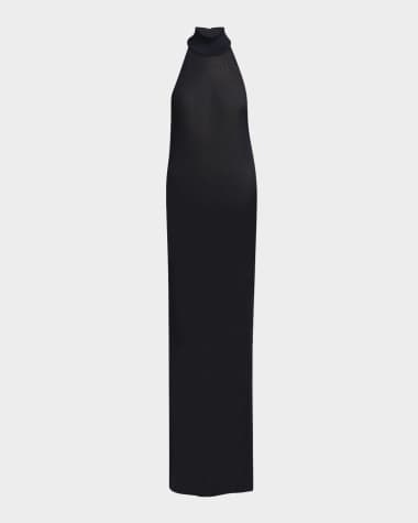 TOM FORD Mock-Neck Sheer Knit Backless Gown