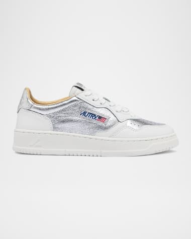 AUTRY Medalist Low-Top Metallic Leather Sneakers