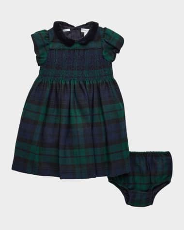 Ralph Lauren Childrenswear Girl's Plaid-Print Smocked Dress W/ Bloomers, Size 9M-24M