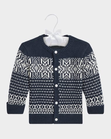 Ralph Lauren Childrenswear Girl's Snowflake Intarsia Cardigan, Size 3M-24M